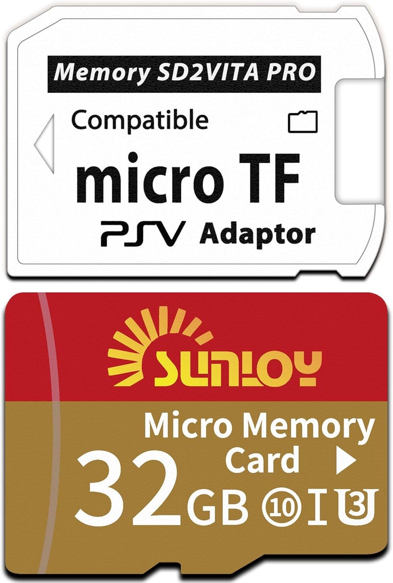 Sunloy SD2Vita 6.0 PS Vita Memory Card Adapter with 32GB Micro SD Card, High Speed microSDHC UHS-I Flash Memory Card with PSV Micro SD Card Adapter for PSV 1000/2000 PSTV FW 3.60 HENkaku Enso System - Image 1